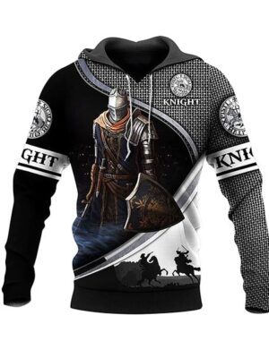 Knights Templar Style Printed Long Sleeve Men Hoodie