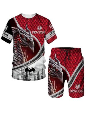 Flying Dragon Style 3D Printed Short Sleeve 2 Piece Set